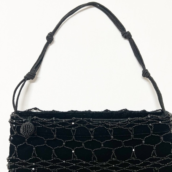 Franchi Womens 90s Y2K Vintage Black Criss Cross Mesh Beaded Square Clutch Bag - Picture 3 of 7